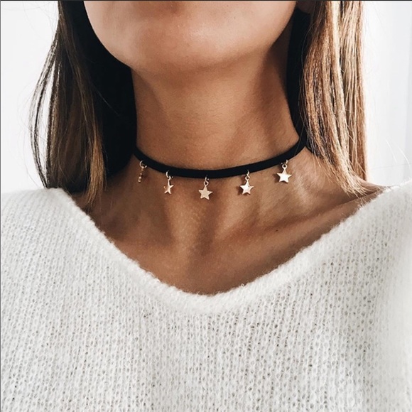 Jewelry - 3/$30 GOLDEN STARS BLACK CHOKER / ADJUSTABLE